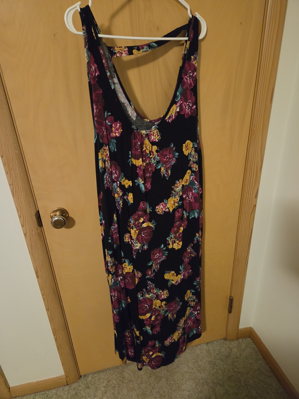 Maurices Floral Tank Dress in Black with Burgundy & Pink Accents